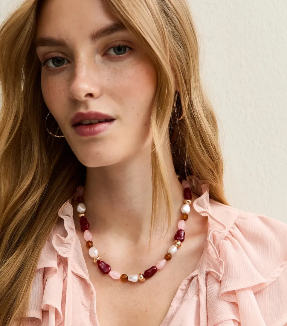 Gold Tone Mixed Resin Beaded Necklace