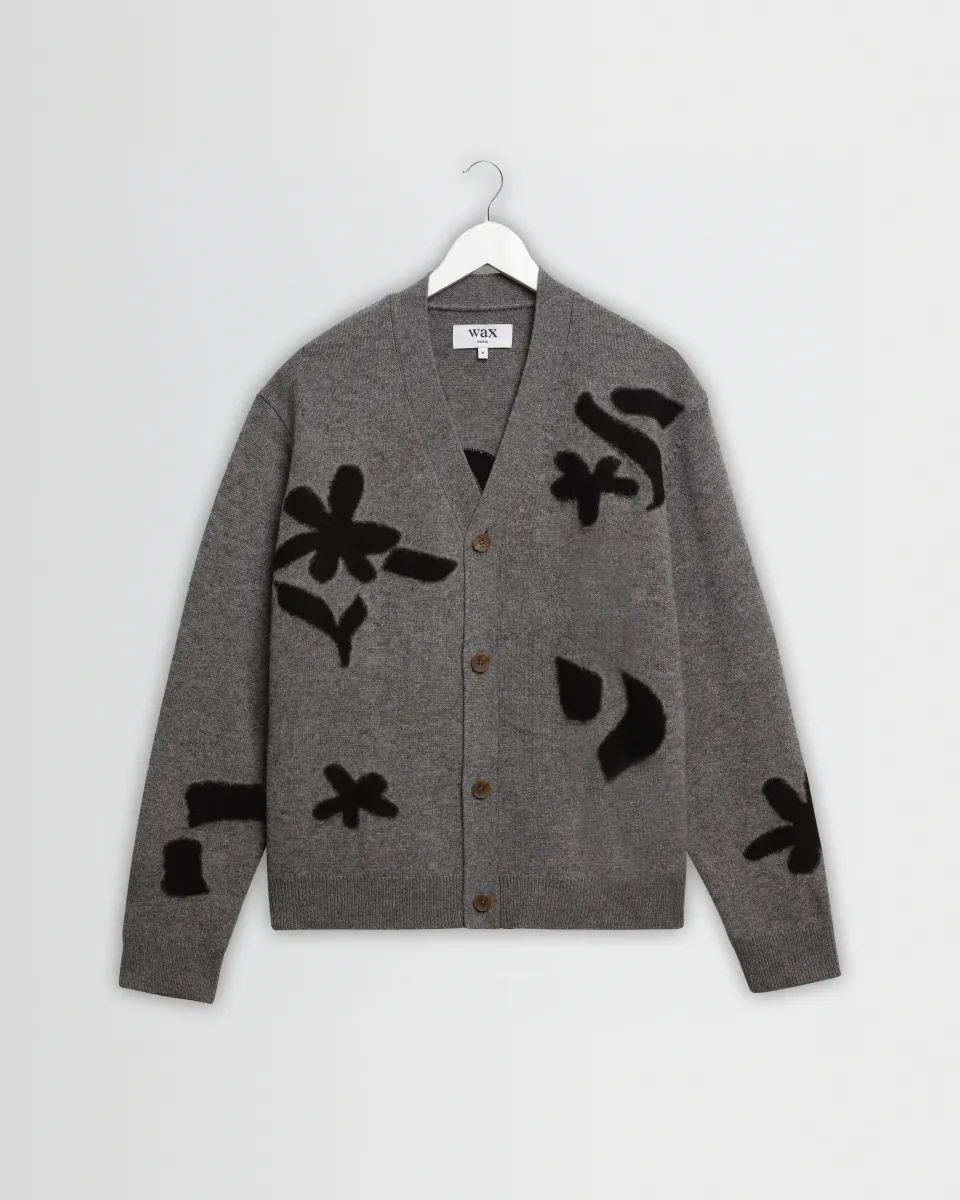Walker - Grey and Black Felted Applique Knit Cardigan