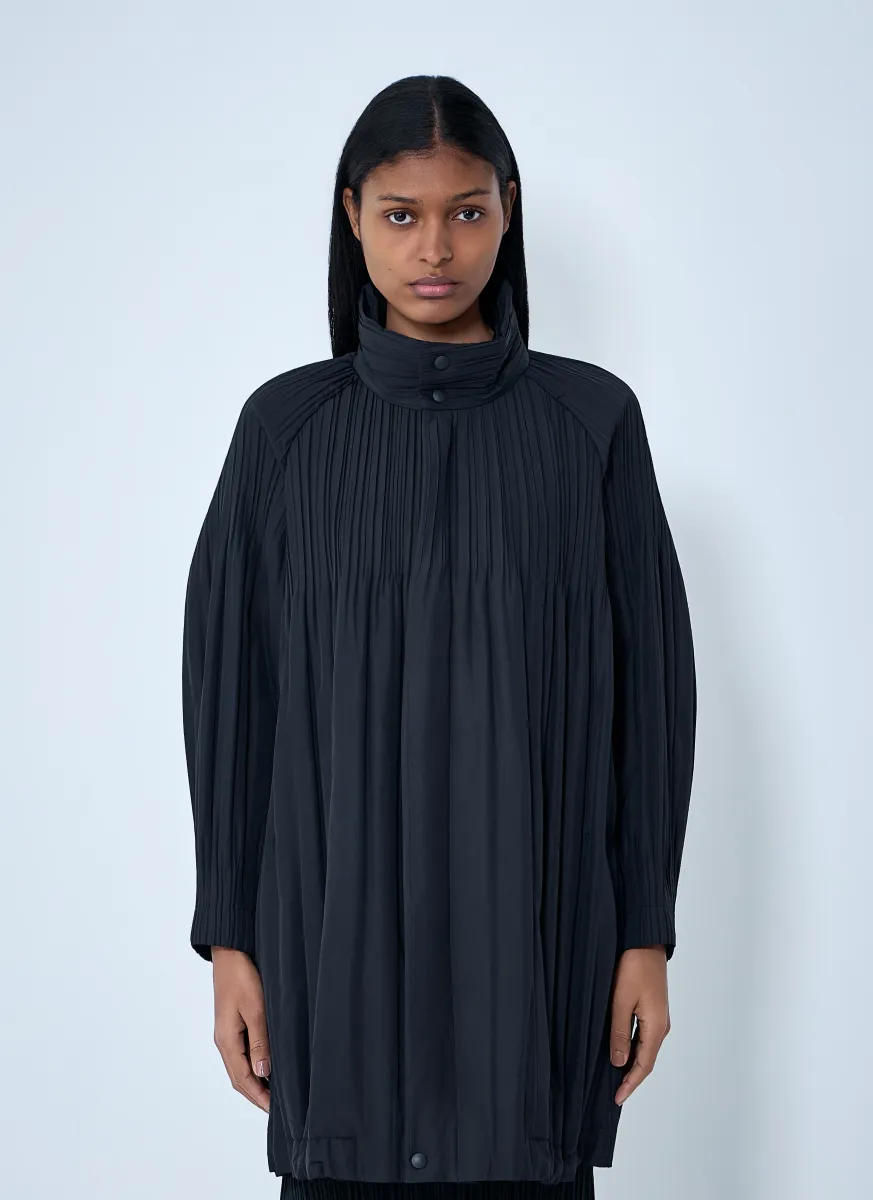Pleated High-Neck Coat