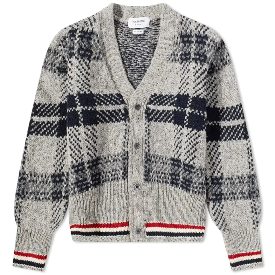 Mohair Tweed Check Crew Cardigan