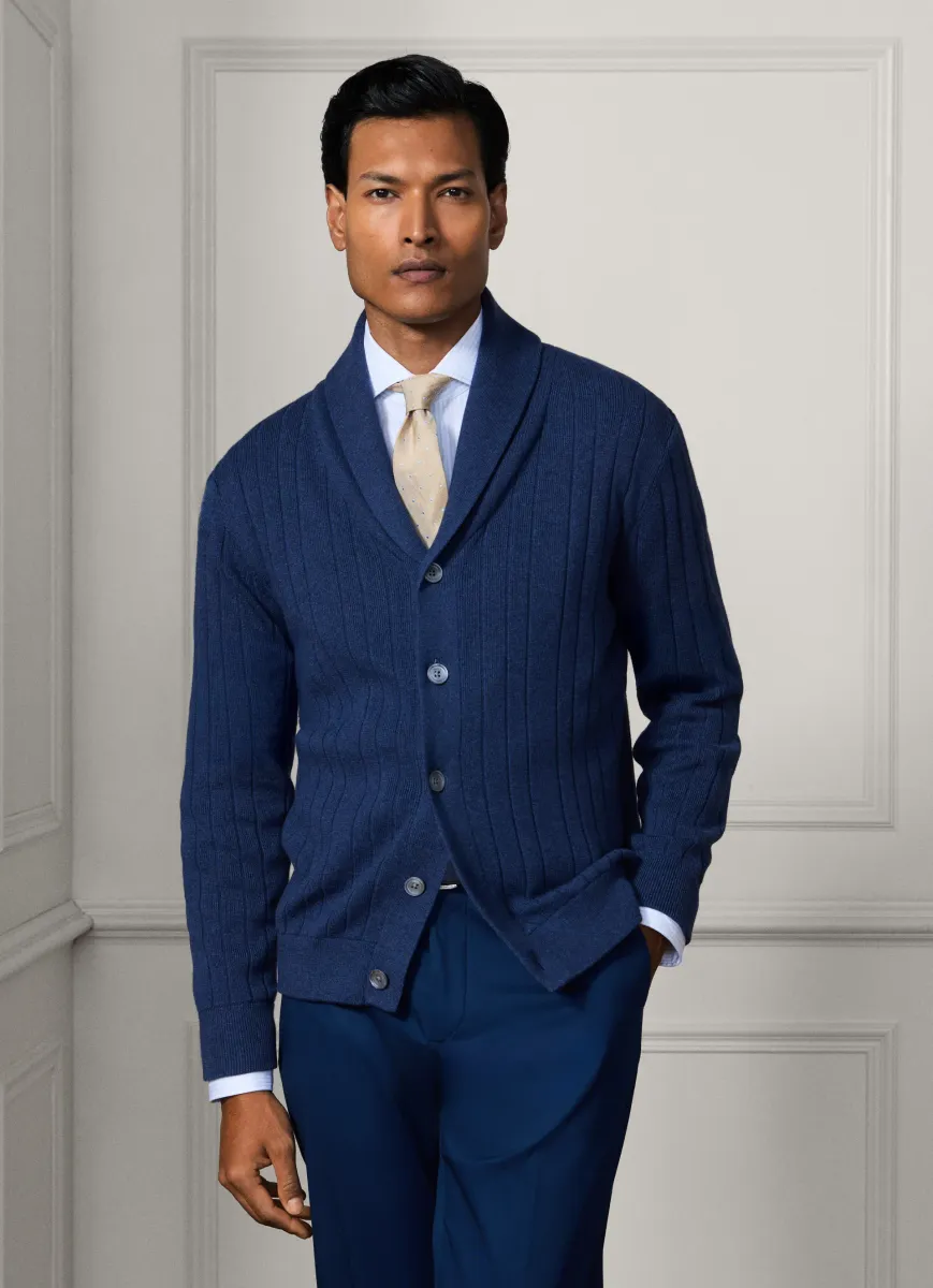 Cotton-Cashmere Rib Shawl Cardigan