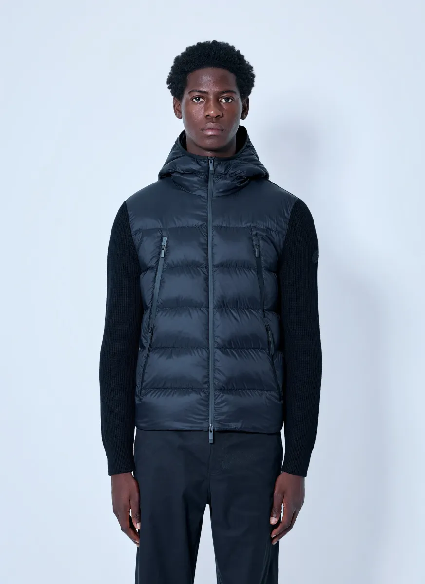 Hooded Puffer Jacket with Knit Sleeves