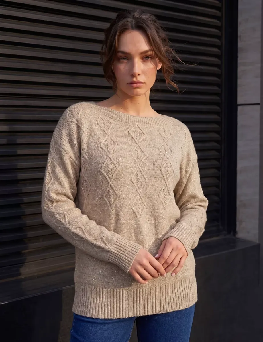 Petite Knit Sequin Jumper Stone