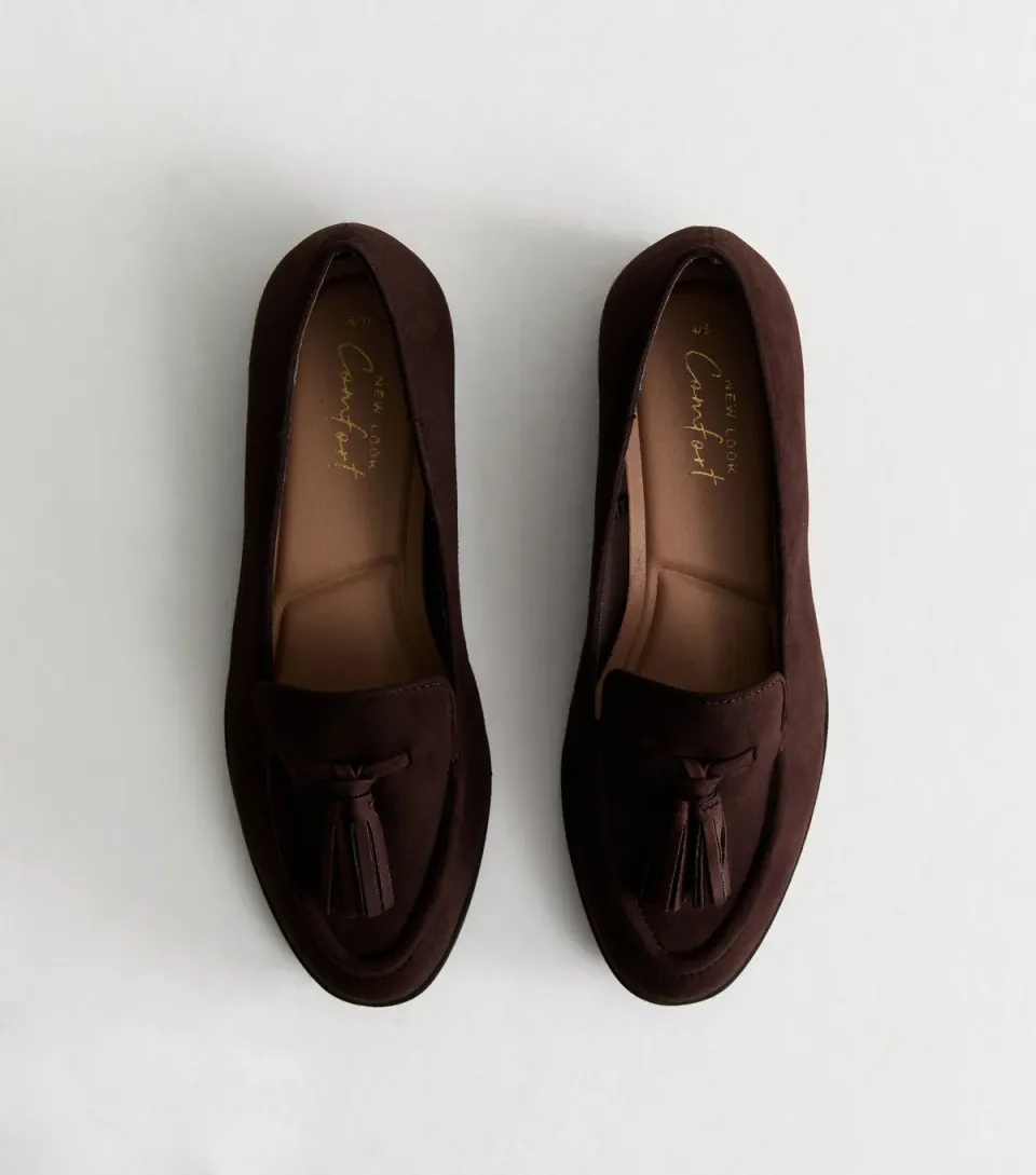 Women's Brown Suedette Tassel Loafers Vegan