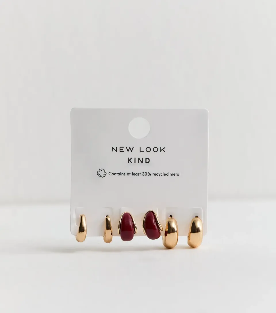 Pack of 3 Gold Tone Chunky Hoop Earrings