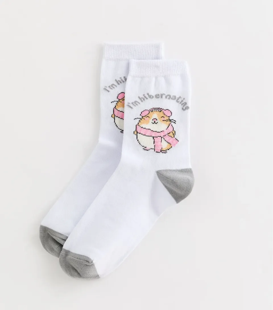 Cream I'm Hibernating Hamster Patterned Ankle Socks