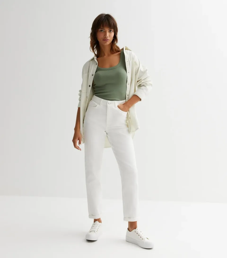 Women's White High Waist Tori Mom Jeans