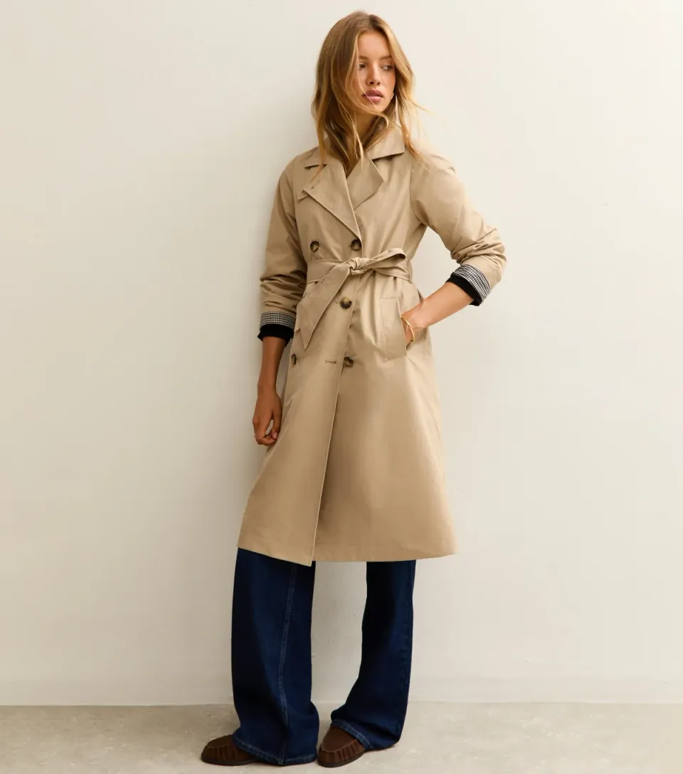 Women's Stone Double Breasted Trench Coat