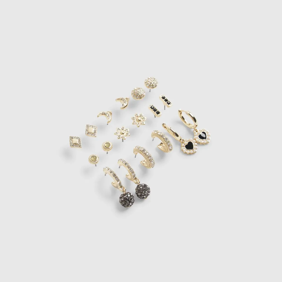 Diamante Stud And Drop Hoop Earring Pack