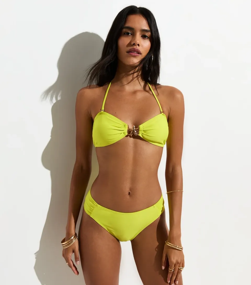 Women's Bright Yellow Ruched Brazilian Ruched Bikini Briefs