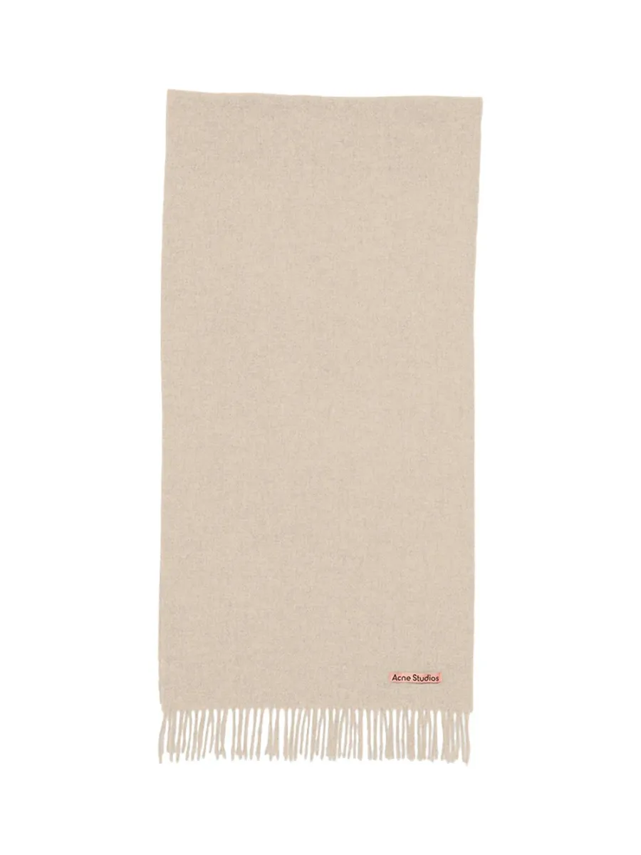 Unisex Fringe Wool Narrow Scarf Oatmeal