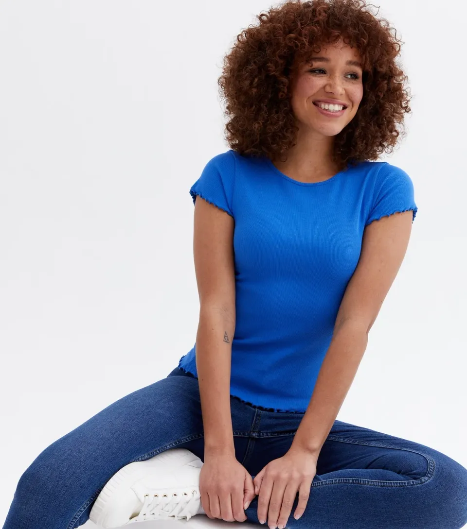 Women's Bright Blue Frill Short Sleeve T-Shirt