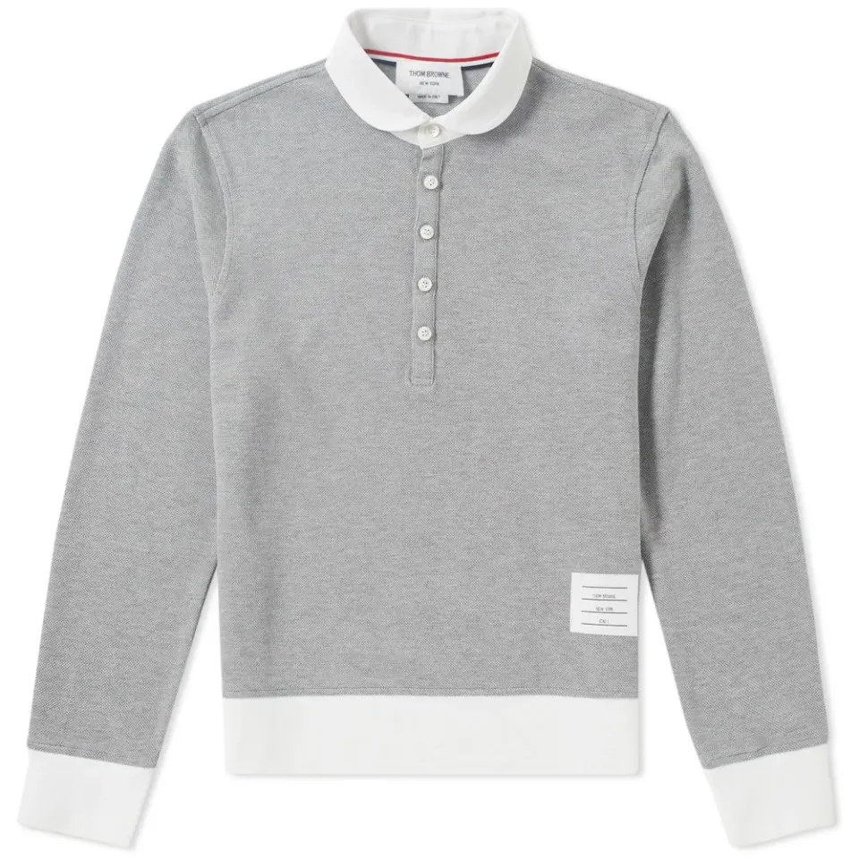 Long Sleeve Contrast Collar Pique Polo