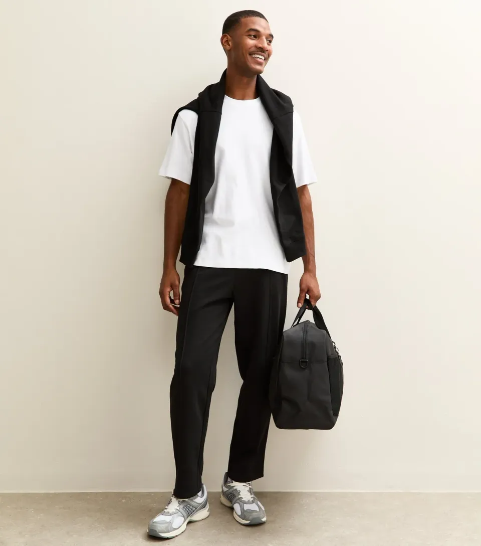 Men's Black Regular Pintuck Jersey Straight Leg Joggers
