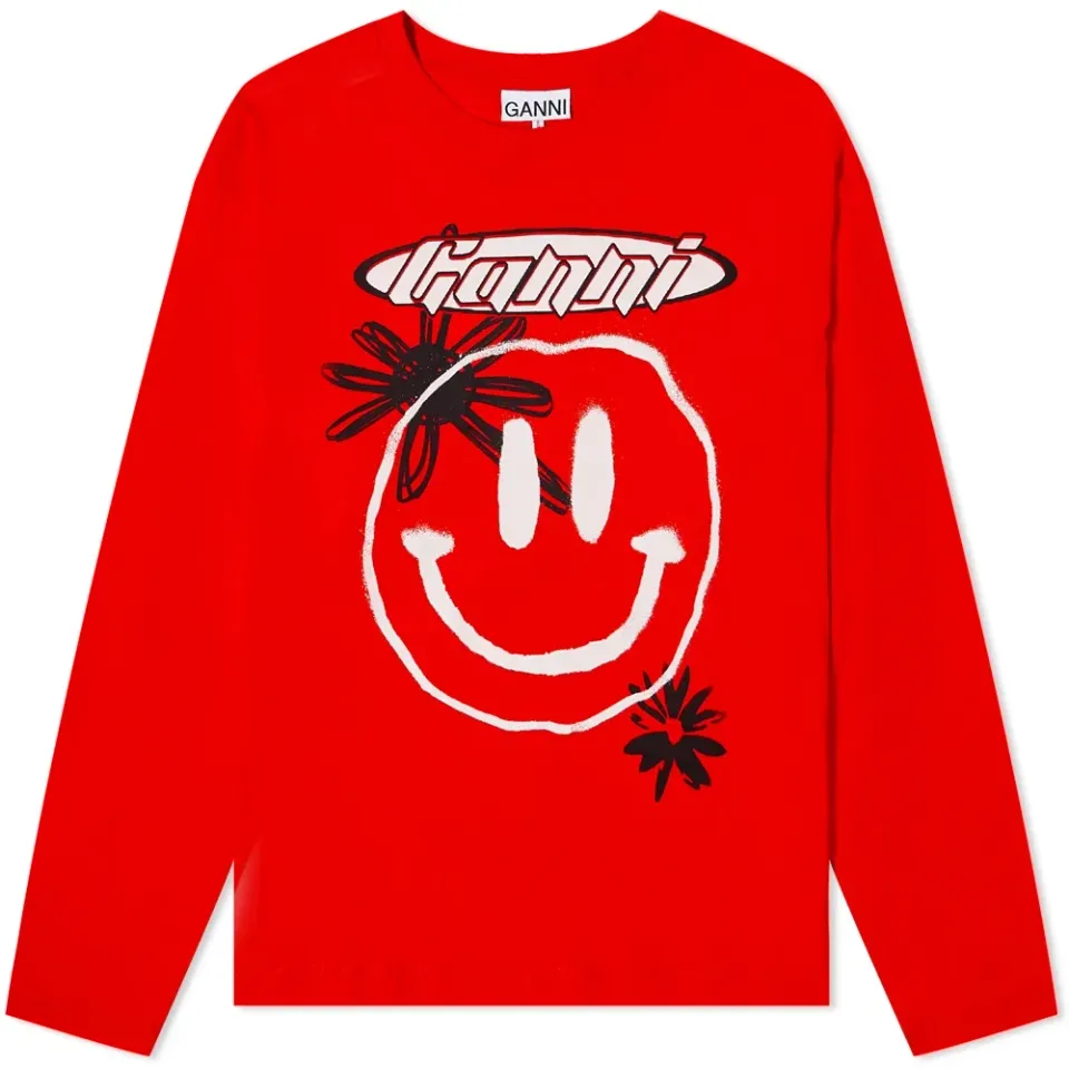 Long Sleeve Oversized Smiley T-Shirt