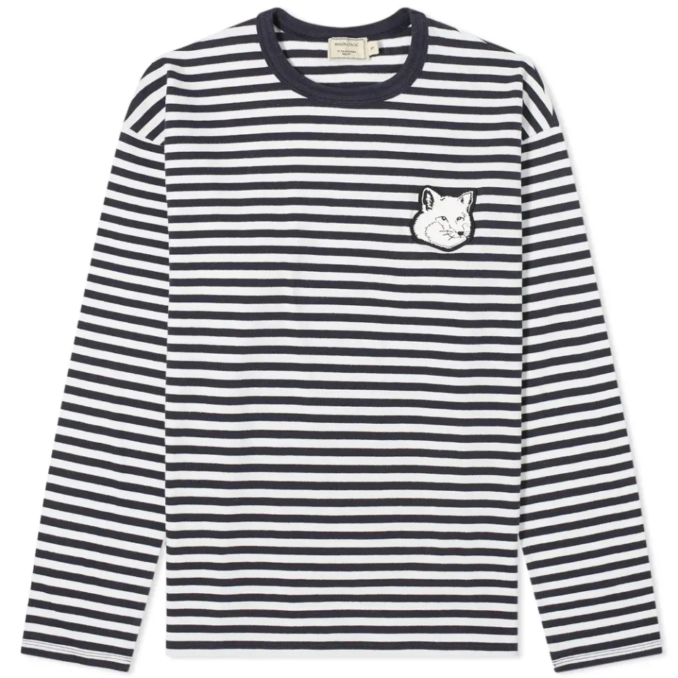 Maison Kitsuné Long Sleeve Large Fox Head Stripe T-Shirt