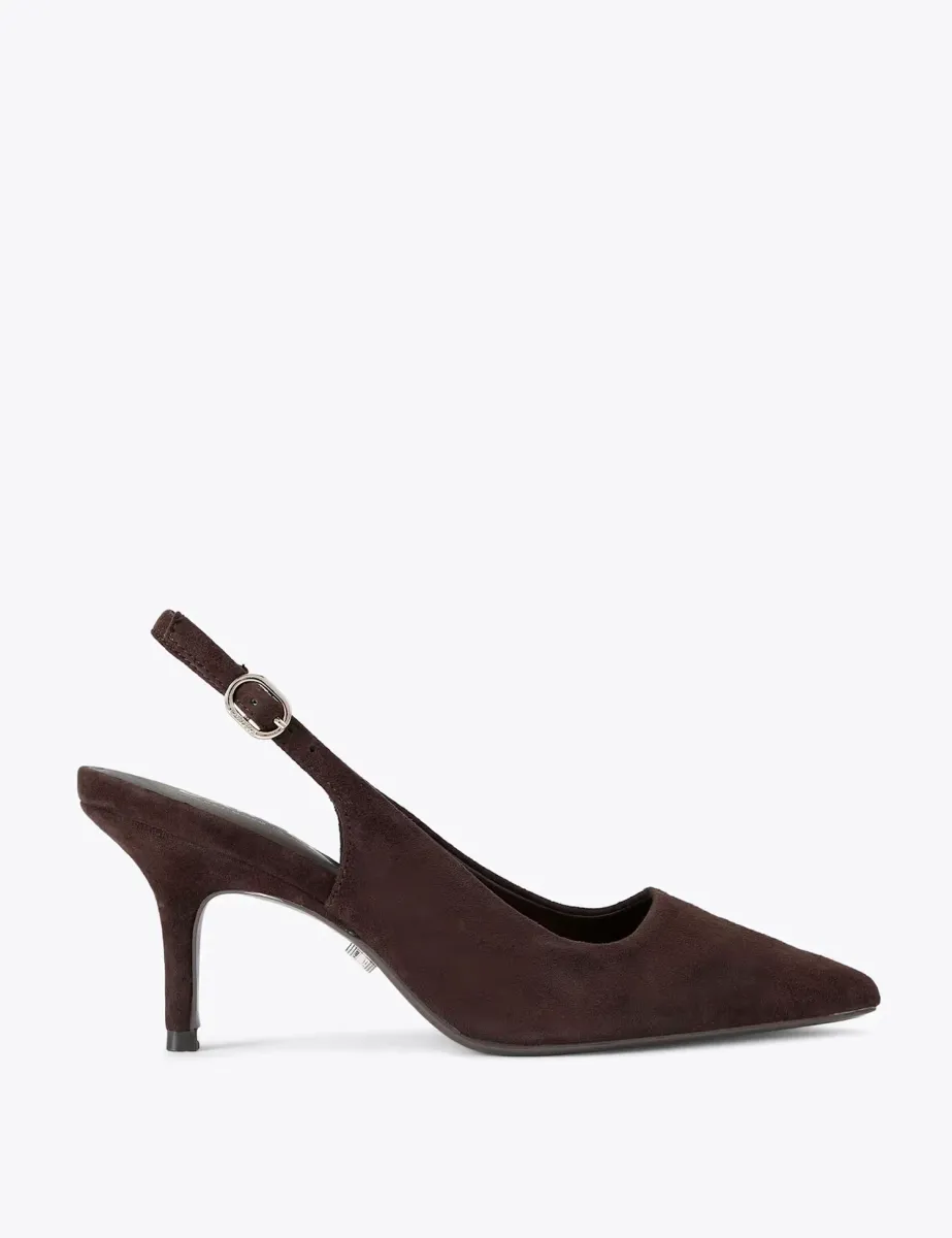 Suede Stiletto Heel Pointed Slingback Shoes Dark Brown