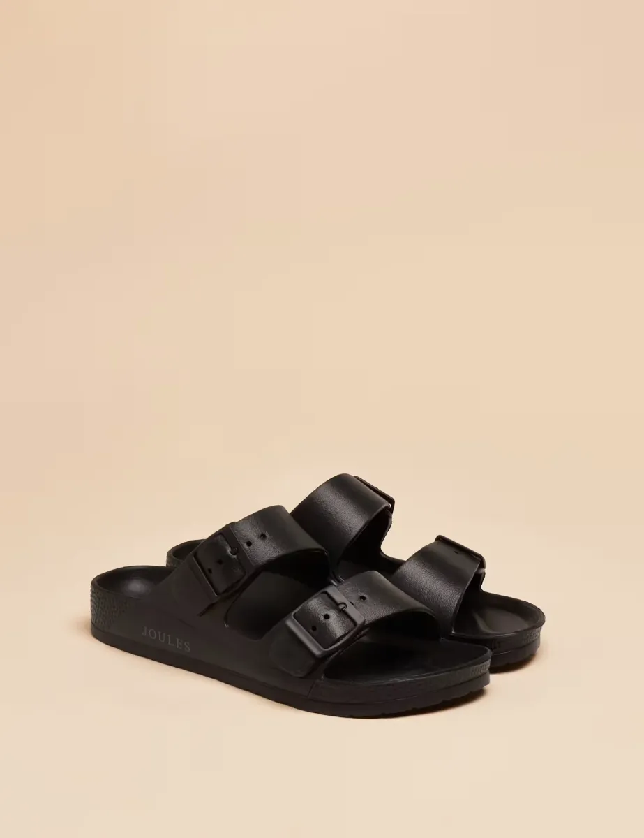 Buckle Strappy Flat Sandals Black