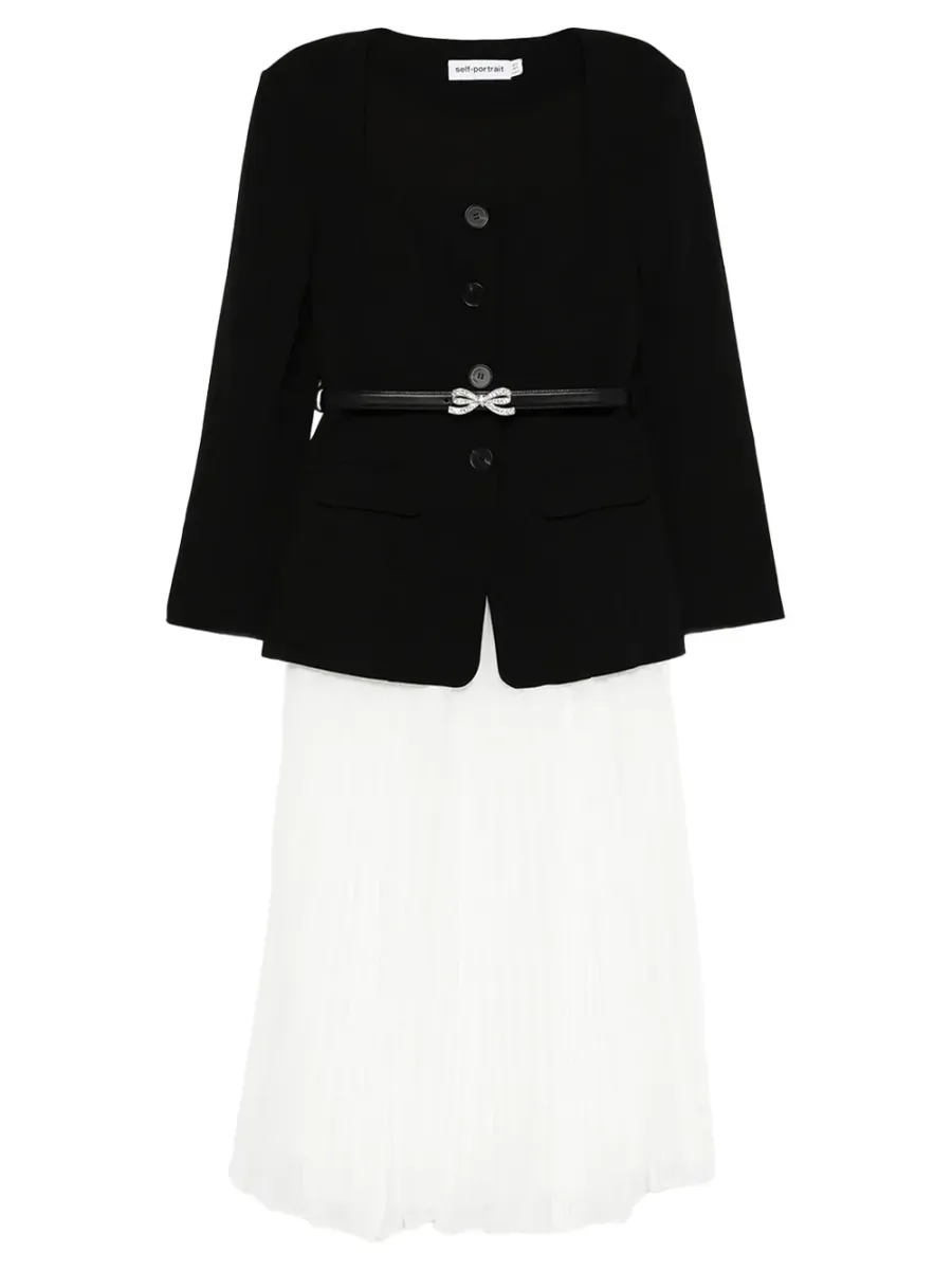 Long Sleeve Contrast Chiffon Midi Dress Black