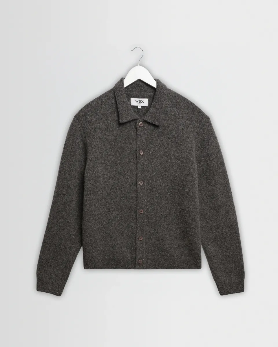 Tristan - Charcoal Fluffy Long-Sleeve Knitted Polo