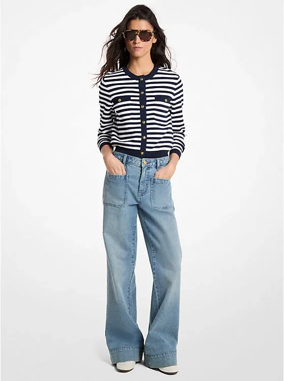 Striped Stretch Knit Cardigan