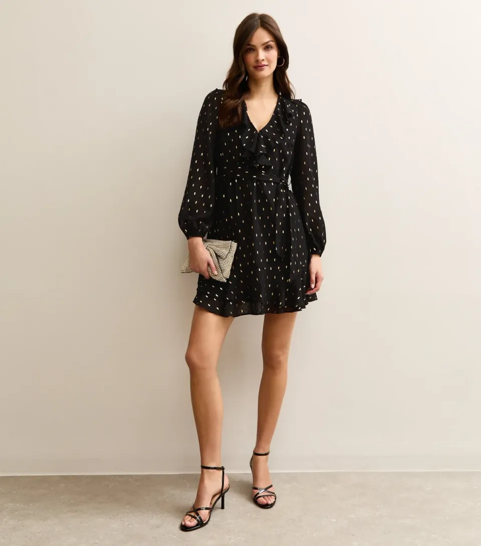 Women's Tall Black Spot Chiffon Mini Dress