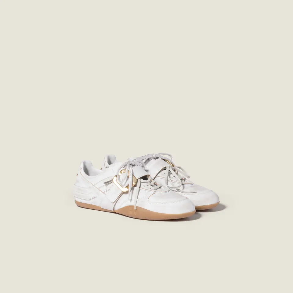 Gymnasium leather sneakers with strap and buckle