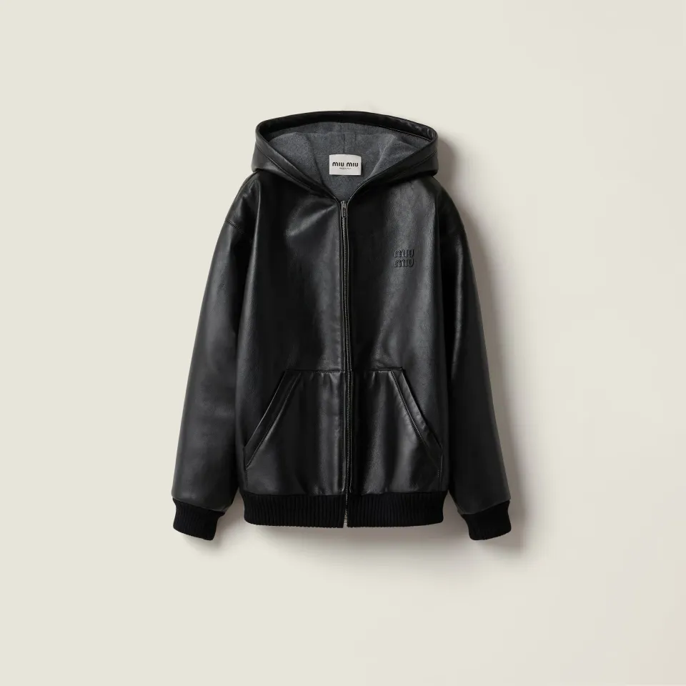 Nappa leather hoodie jacket