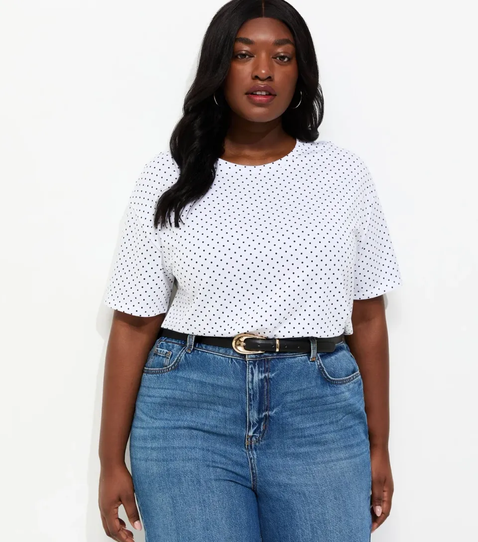 Women's Plus Size White Polka Dot T-Shirt Curves