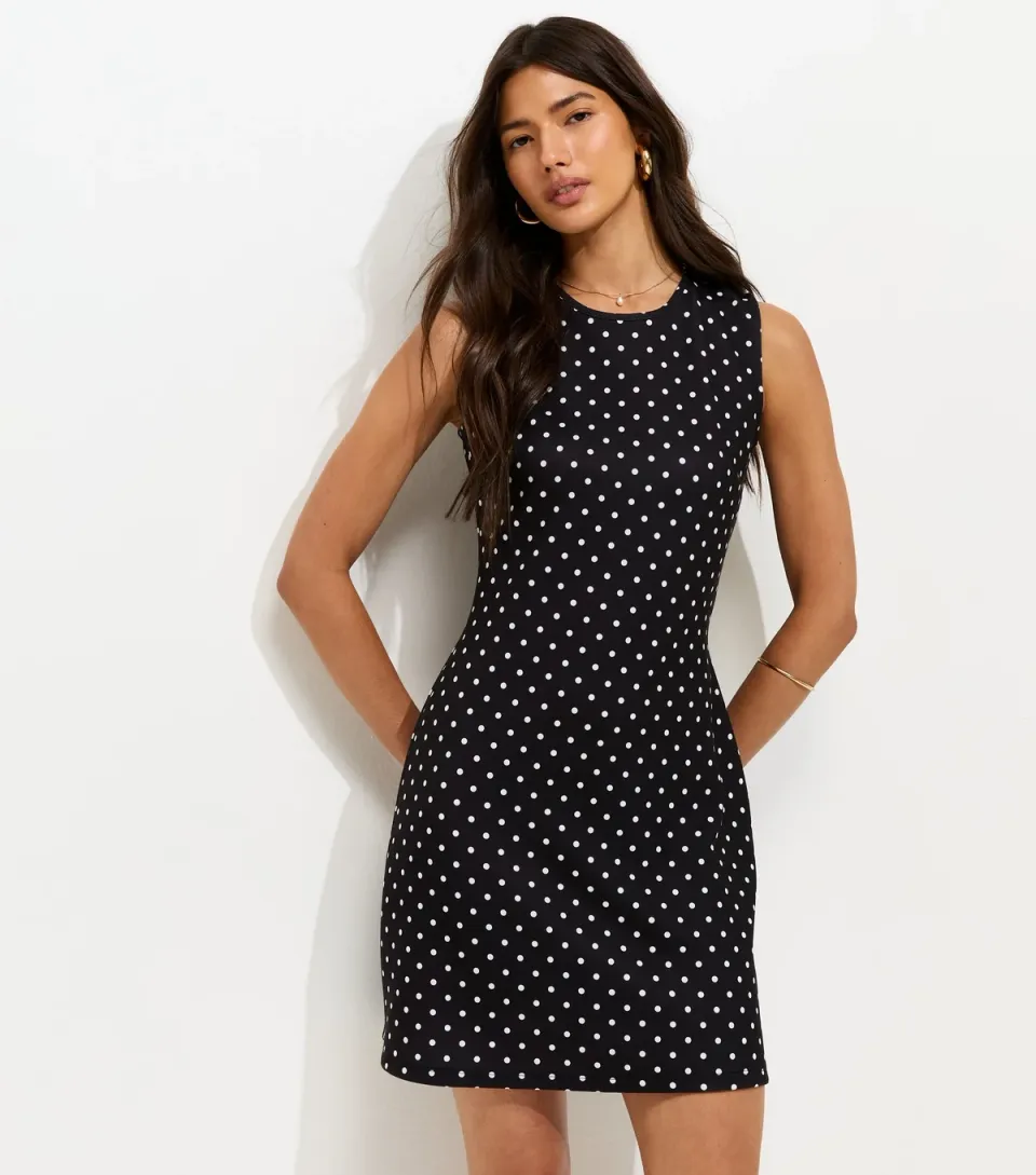 Women's Black Polka Dot Tie Back Mini Dress