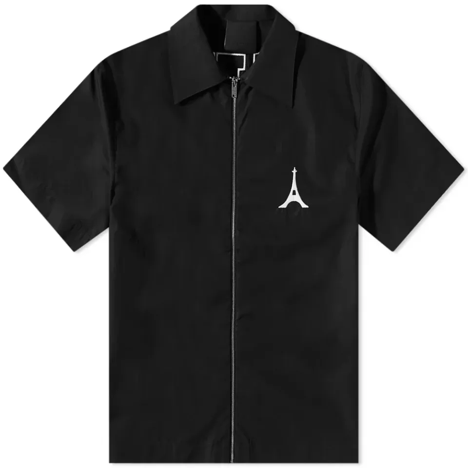 Short Sleeve College Logo Zip Shirt