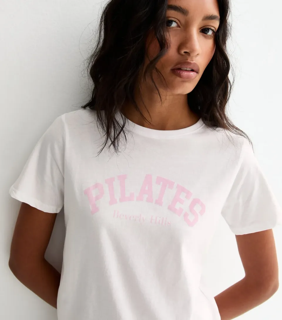 Women's White Cotton Pilates Logo T-Shirt