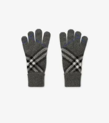 Check Cashmere Blend Gloves in Marlborough grey
