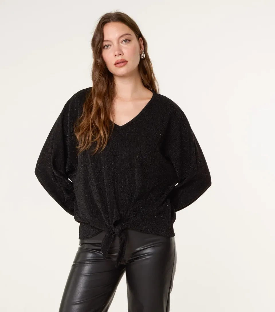 Women's Black Tie Front Top