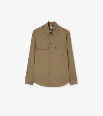 Tropical Gabardine and Check Shirt in Finch brown