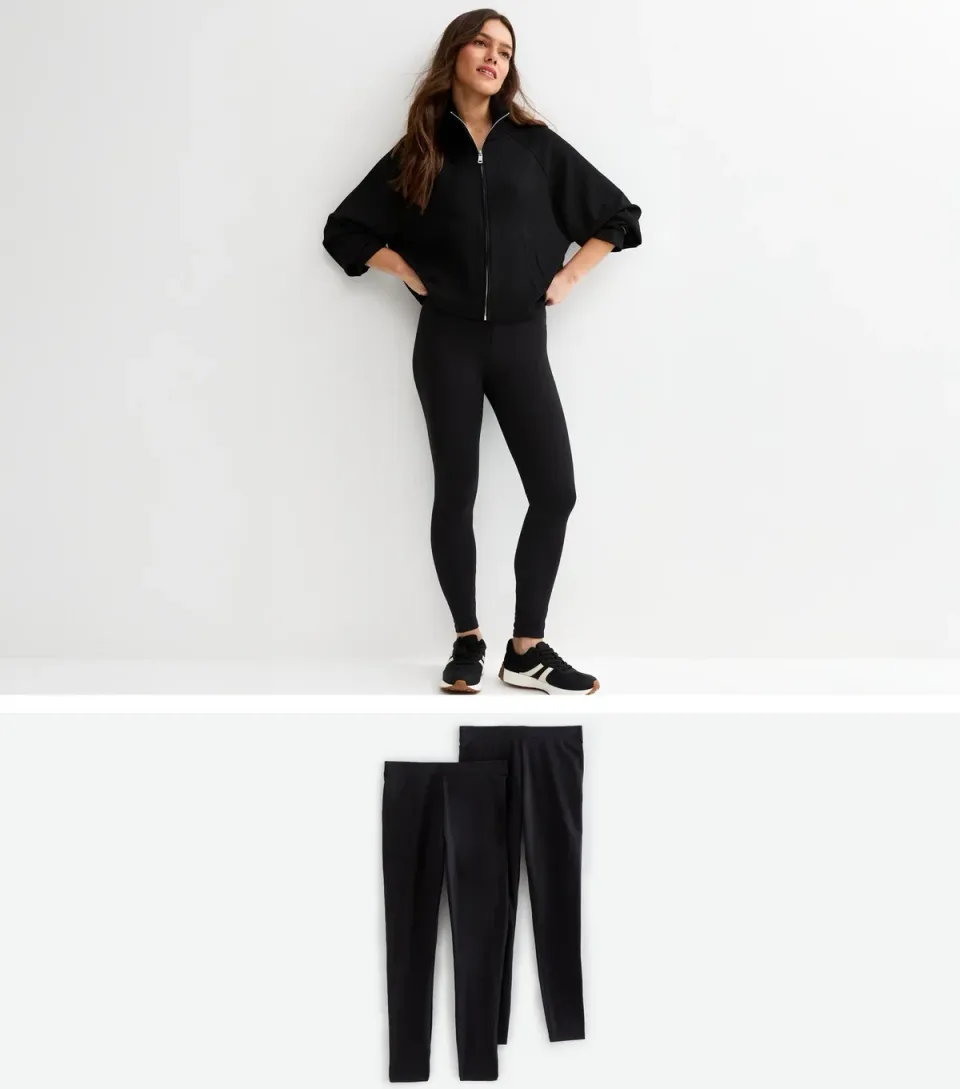 Women's Petite Pack Of 2 Black Stretch Cotton Leggings