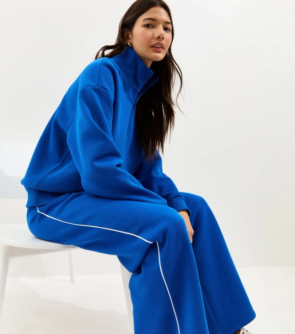 Women's Bright Blue Side Piping Wide Leg Joggers