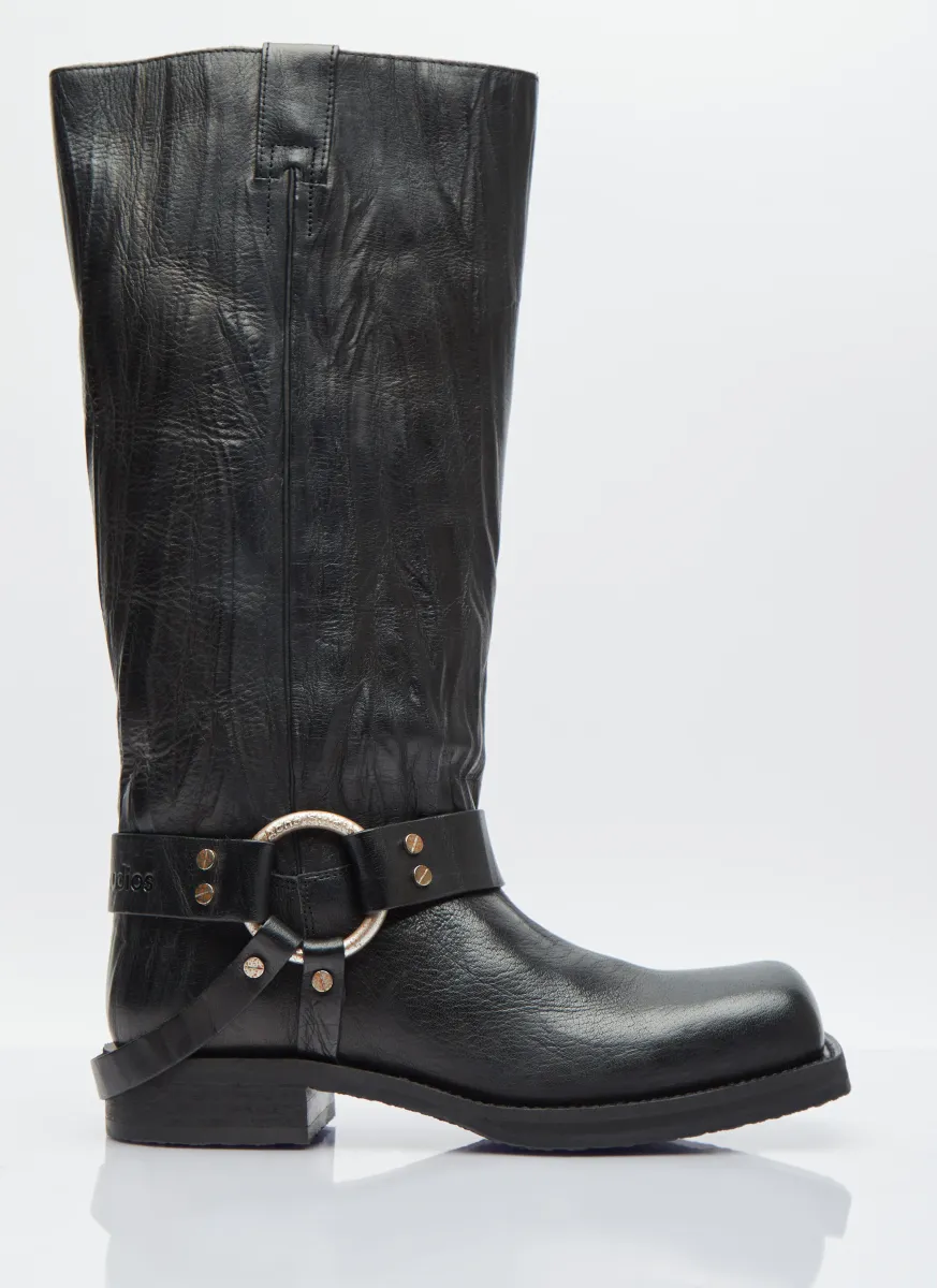 Buckle Leather High Boots