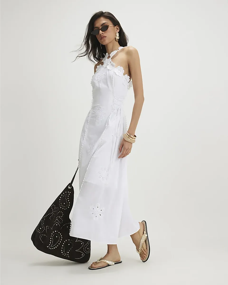 Cotton Crochet Motif Midi Dress