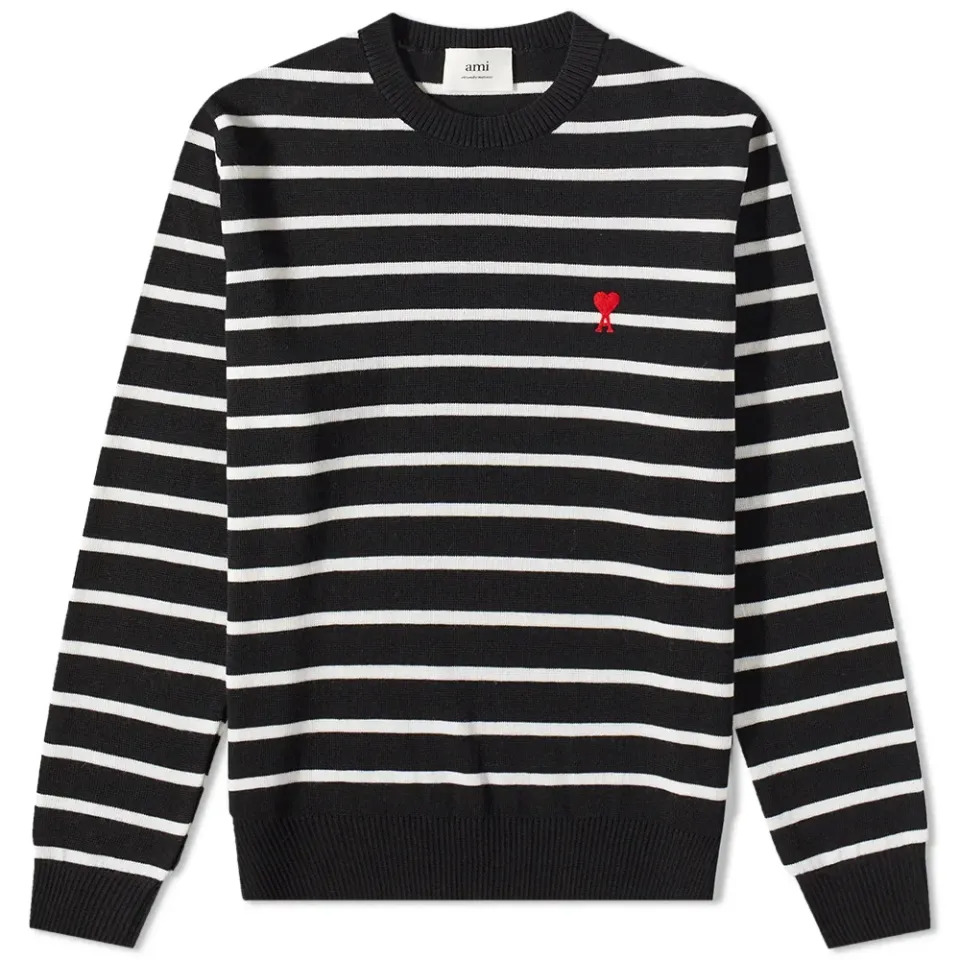 AMI Small A Heart Striped Crew Knit