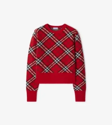 Check Wool Cashmere Blend Sweater in Post red