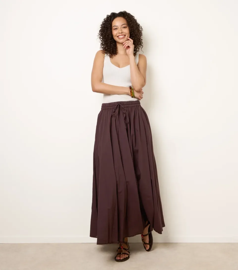 Women's Dark Brown Gathered Panel Maxi Skirt