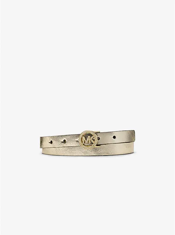 Metallic Leather Pavé Logo Belt
