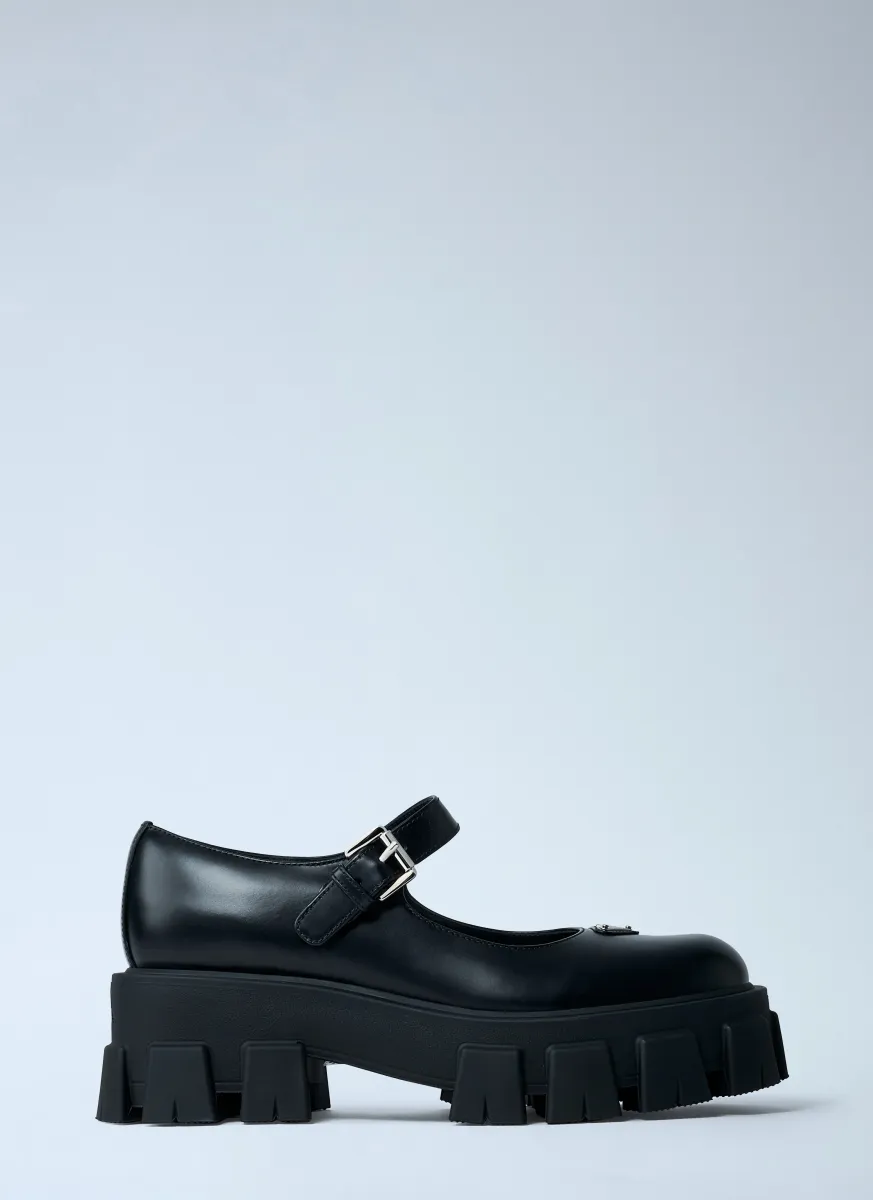 Leather Logo Plaque Platform Flats