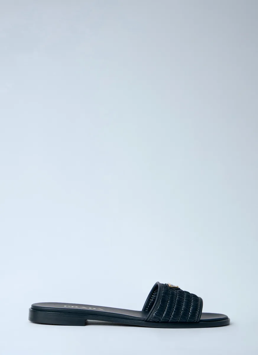 Leather Slides With Crochet Details
