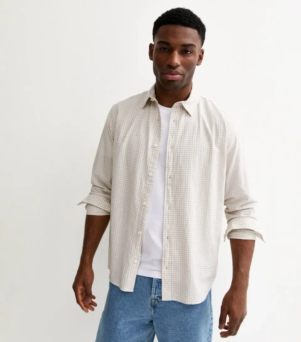 Men's Stone Checked Seersucker Shirt