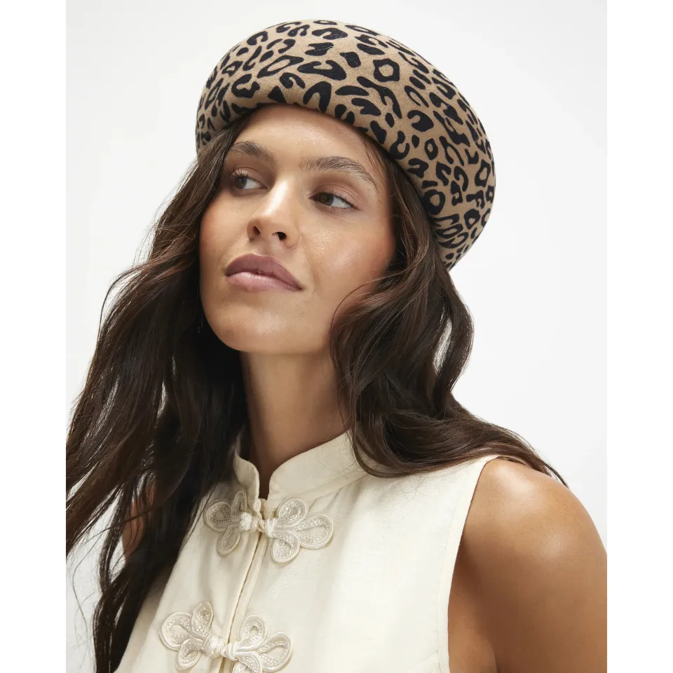 Leopard Wool Felt Pill Box Hat