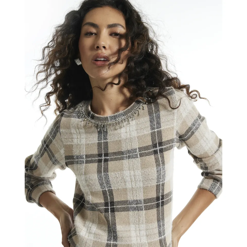 Check Embellished Jumper