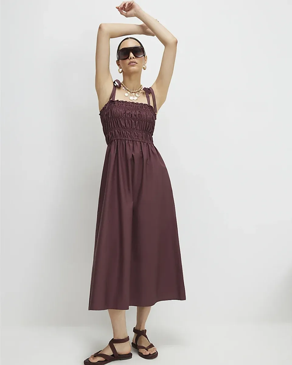 Cotton Shirred Midi Dress