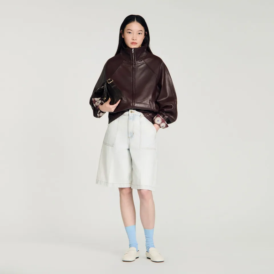 Oversized zip-up leather jacket